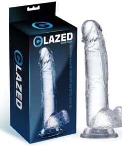 1 realistic dildo with testicles crystal material 18 cm