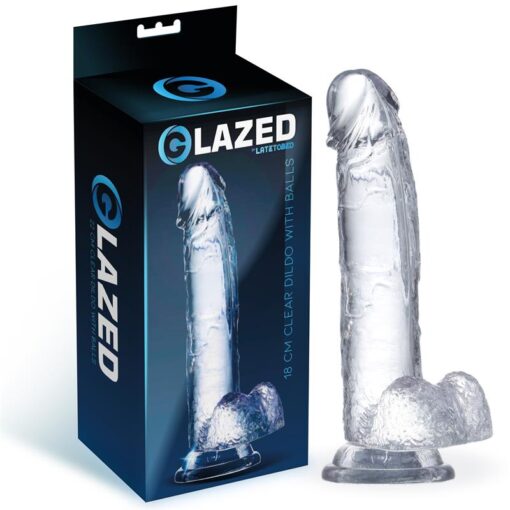 1 realistic dildo with testicles crystal material 18 cm